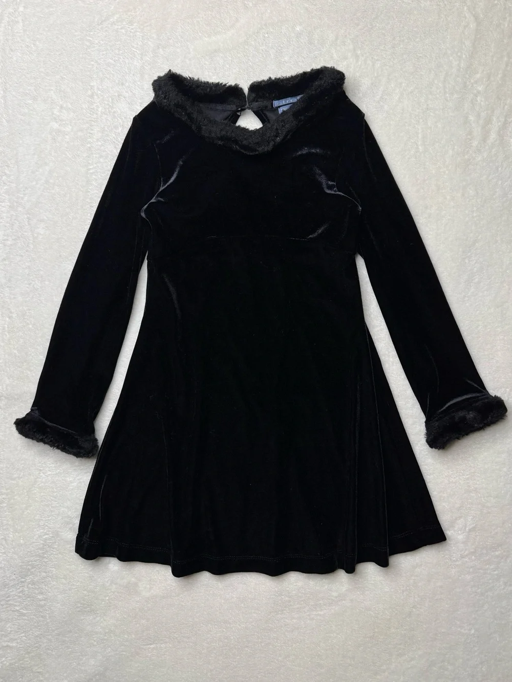 The Children's Place Formal Black Velvet Dress with Faux Fur Trim Holiday Sz 6